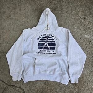 Vtg 90s VAN GORDON U.S. Amateur Baseball Reverse Weave Hooded Sweatshirt XXL Fit